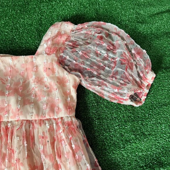 Wonder Nation Girls Apricot Metallic Mesh Puff Sleeve Zip Dress Size 12 Plus - Picture 6 of 14